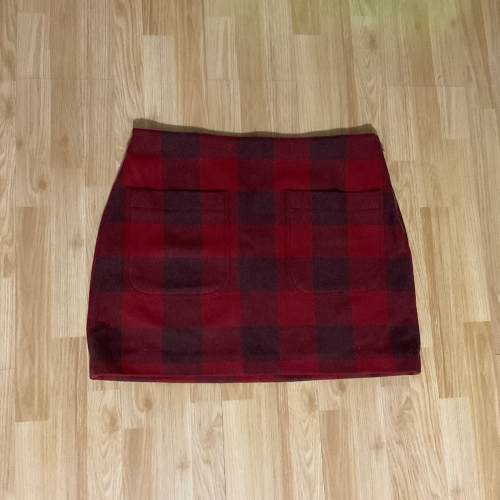 Free Assembly Red Plaid Wool Stamp Skirt